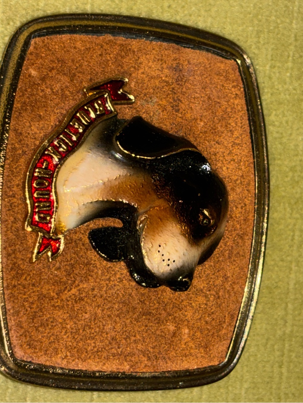 Vintage 1979 Bluetick Hound Belt Buckle Raintree Brass/Suede 3D Art Pre-owned - Picture 5 of 5